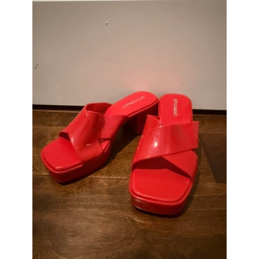 Jeffrey Campbell Bubblegum Red Jelly Platform Slide Sandals Square Toe Mules 7